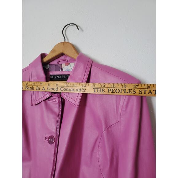 Bernardo Pink Petunia Leather XL Fitted Moto/Barbie SPRING Jacket Floral Lining - Picture 13 of 14